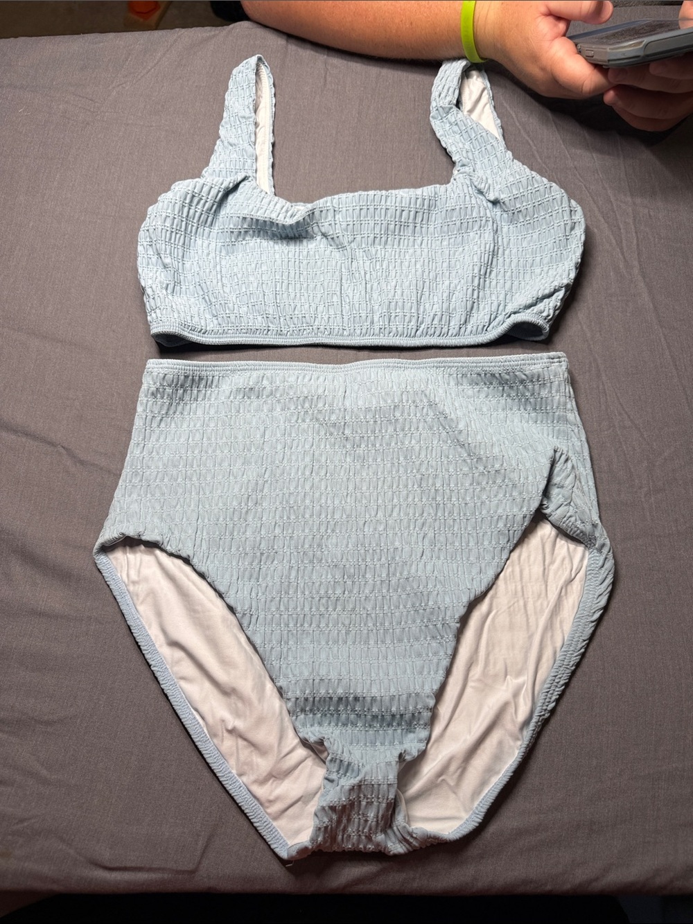 Hermoza Textured Light Blue High-Waist Bikini Briefs and top